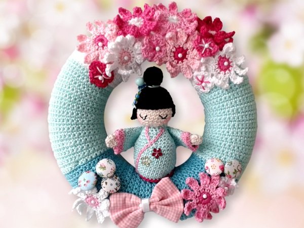 Crochet Pattern - wreath pattern - Crochet cherry blossom Wreath - crochet wreath
