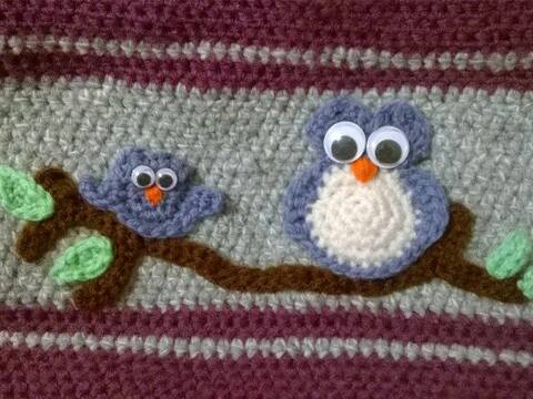 Eule - Applikation - Eulenkind mit Eulenmutter 