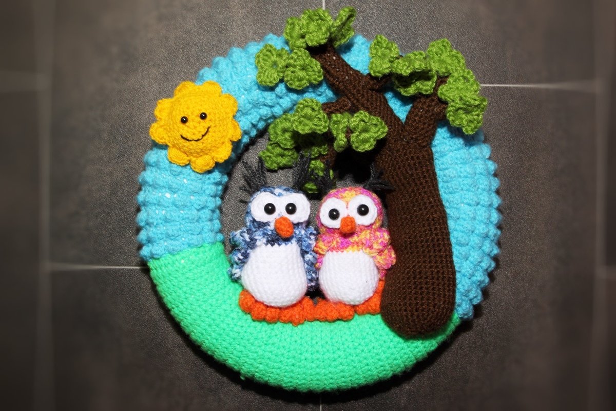 Door Wreath Owl Couple in Love - Crochet Pattern - Image 3
