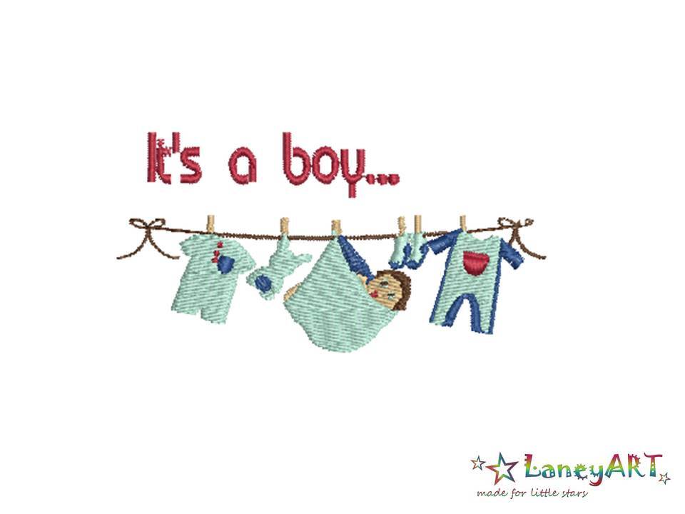 Stickdatei "Wäscheleine - It's a boy" Pes Format (Deco, Brother, Babylock)