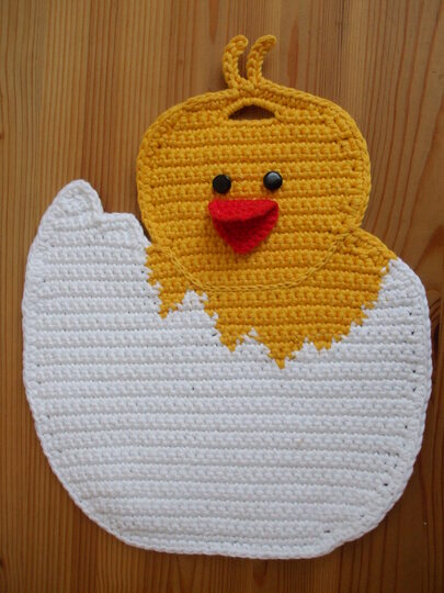 Häkelanleitung für 2 Osterküken als Topflappen * Küken im Ei und Küken aus dem Ei *