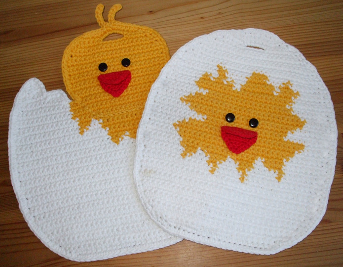 Häkelanleitung für 2 Osterküken als Topflappen * Küken im Ei und Küken aus dem Ei *