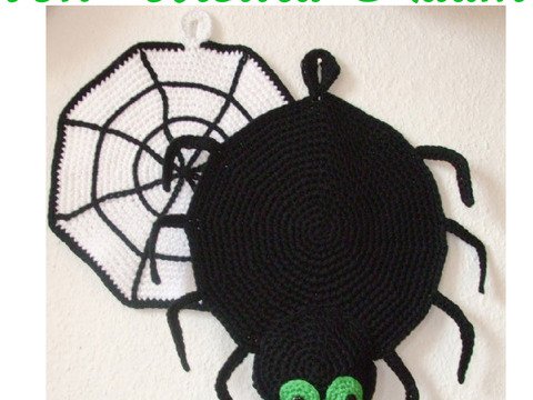 Anleitung zum Häkeln für 2 richtige Hingucker - Spinne und Spinnennetz als Topflappen -