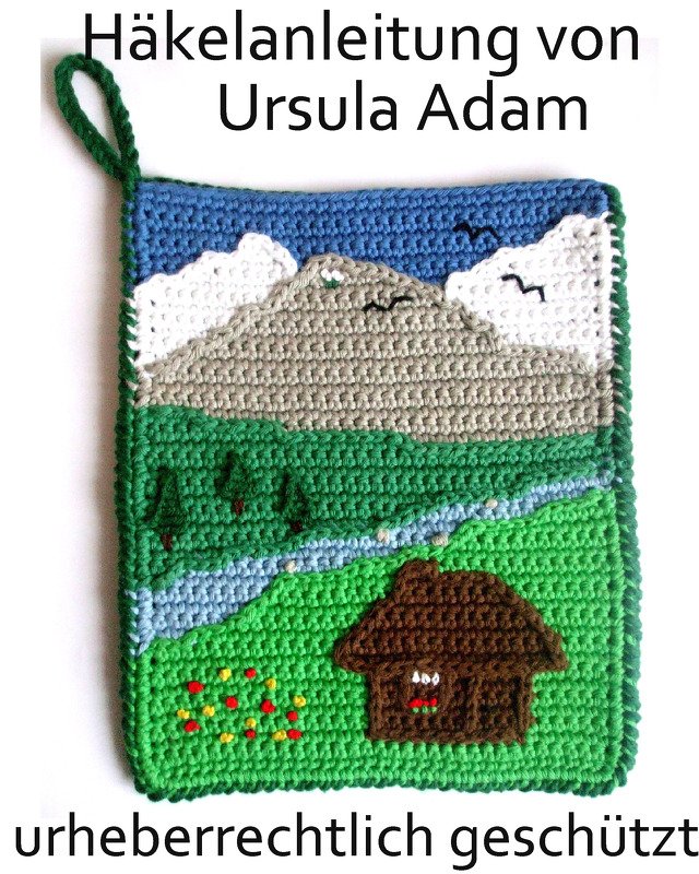 Topflappen - Alpenlandschaft / Landschaft mit Bergen - Häkelanleitung mit Zählmuster