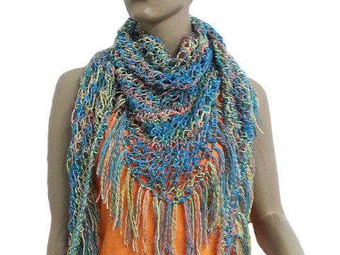 Strickanleitung großes Halstuch mit Fransen