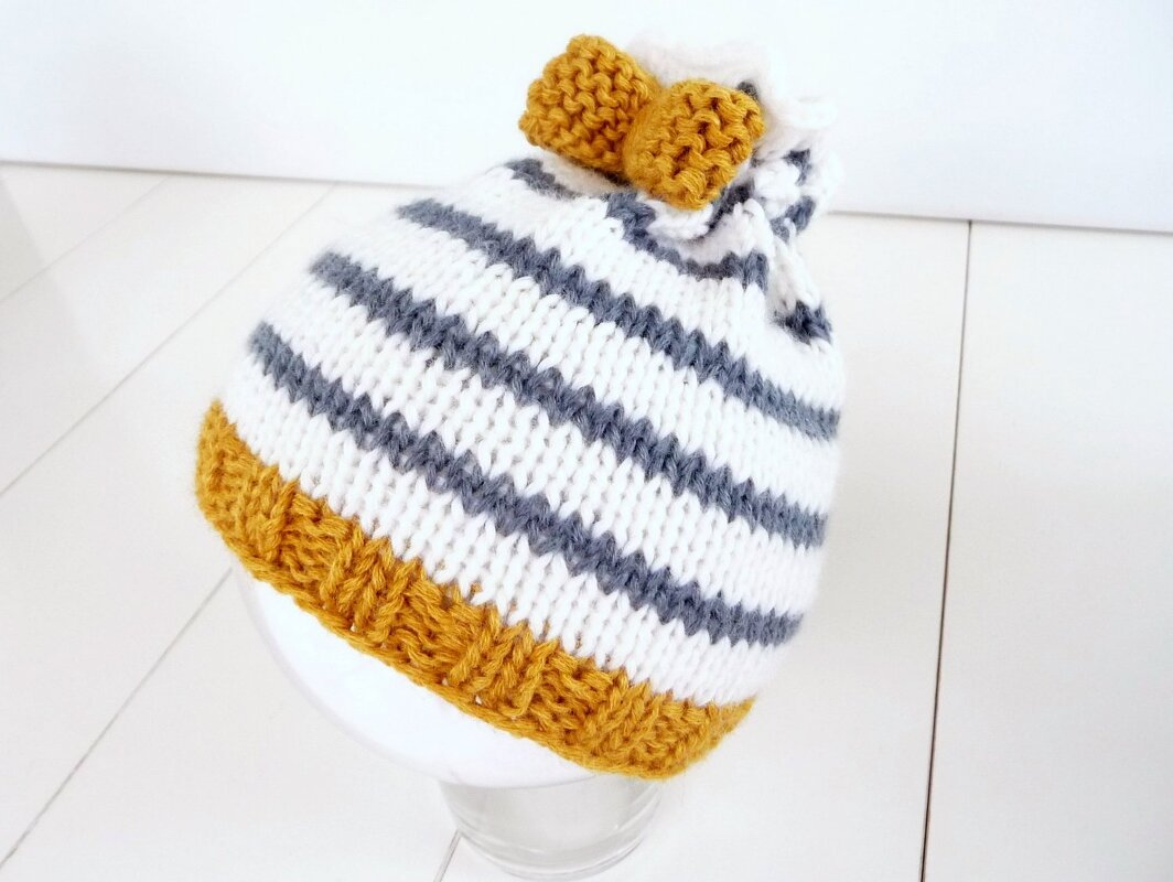 Strickanleitung  - Mütze stricken - Tunnelzug mit Schleife - No.92