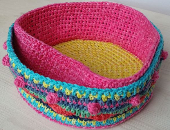 Crocheted Colorful Egg Basket with Egg Cups