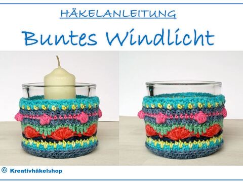Gehäkeltes buntes Windlicht, Deko, Vase