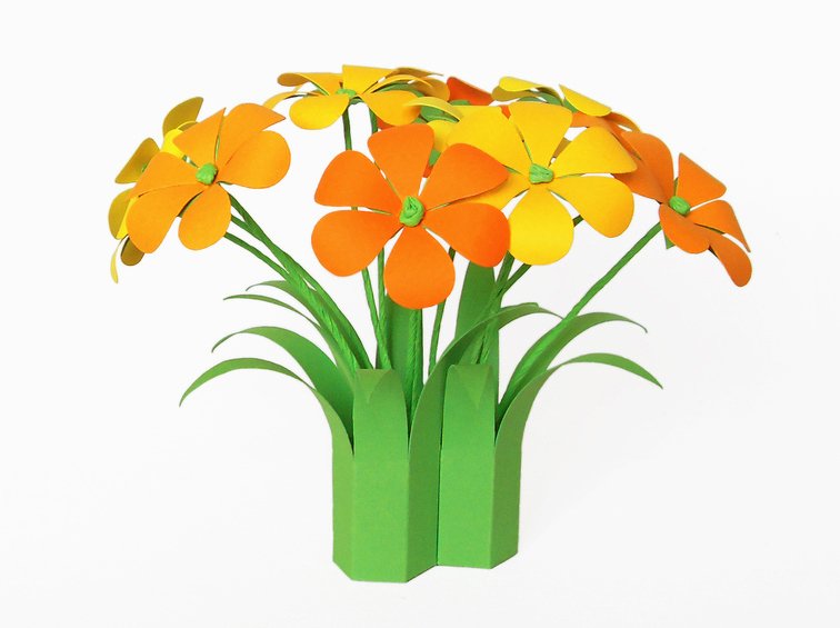 Papierblumen in Gelb-Orange - Tischdeko – Bastelanleitung und Vorlagen