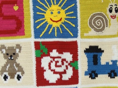 Granny Square Häkelanleitung - Motiv Sonne - für Babydecke