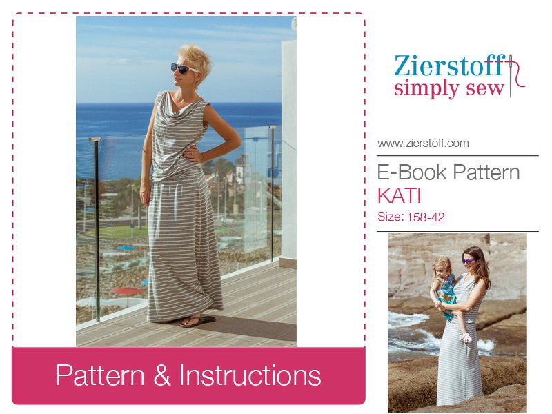 KATIs waterfall neckline dress / shirt pattern – pattern &amp; E-Book, sizes 158 – women´s 42 / Kids M – women´s M/L