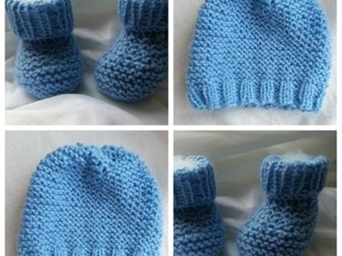 Strickanleitung Babyset, Babyschuhe und Babymütze bis 6 Monate tragbar- gestrickt mit nur 2 Nadeln
