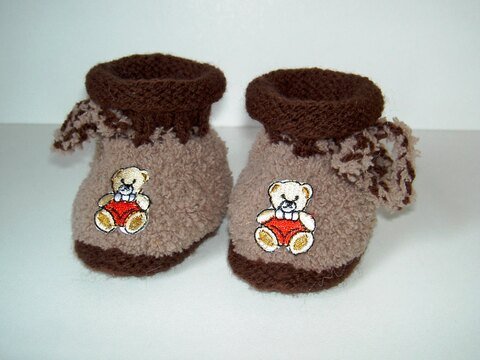 Strickanleitung Babyschuhe, Booties, Babystiefel "Kuschelbär", Sohlenlänge 11,5 cm