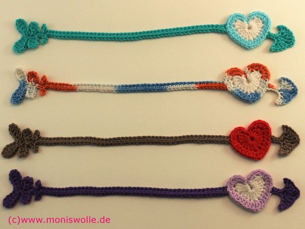 Crochet-Bookmark with heart "Cupid's Arrow"