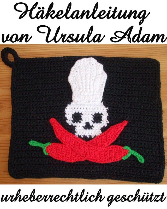 Heißer Topflappen - Flagge mit Peperoni - Piratenflagge - Häkelanleitung mit Zählmuster
