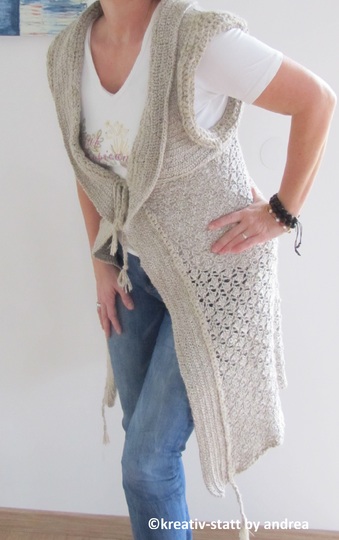 Long Sleeveless Cardigan, Ajour, Size S-M-L-XL, Crochet Pattern
