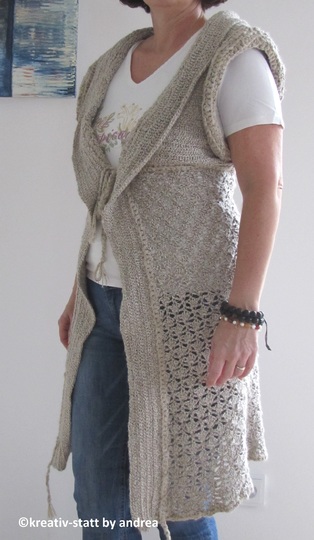 Long Sleeveless Cardigan, Ajour, Size S-M-L-XL, Crochet Pattern