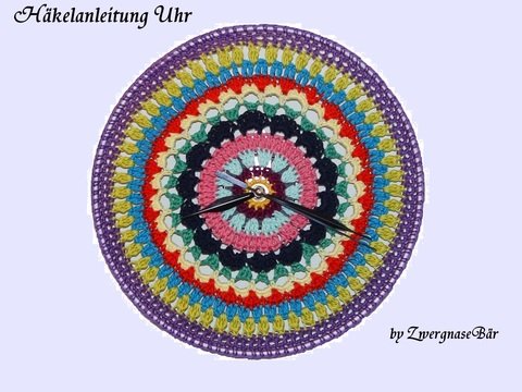Uhr "Mandala" gehäkelt Häkelanleitung zur Herstellung einer individuellen Wanduhr
