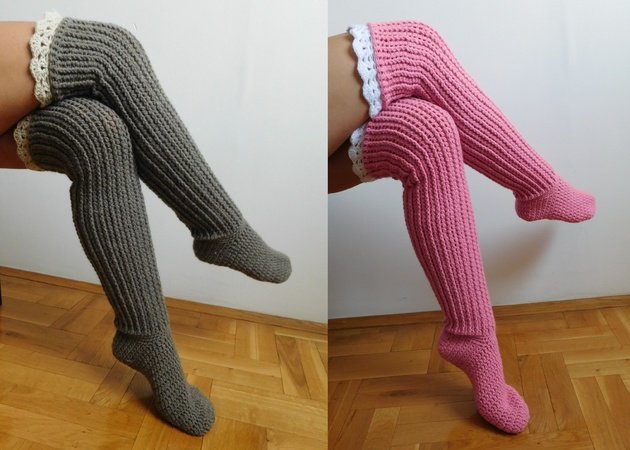 Great Quality Black Crochet Pattern Knee High Tights Pop Socks 