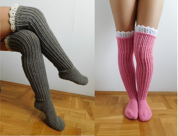 Womens Over the Knee Socks Knitting Pattern Ladies PDF Instant Download
