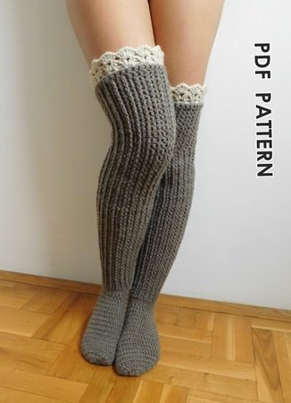 Fashion Thigh High Stocking Over Knee Stocking Leg Warmer Cable Stitch Women Fashion Crochet Thigh High Socks