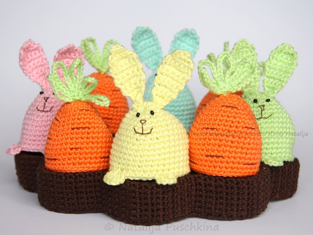 Eierbecher, Tischkranz, Eierw&auml;rmer 'Hasen und Karotten' - 3 in 1 H&auml;kelanleitung