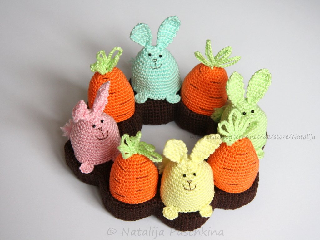 Eierbecher, Tischkranz, Eierw&auml;rmer 'Hasen und Karotten' - 3 in 1 H&auml;kelanleitung - Bild 3