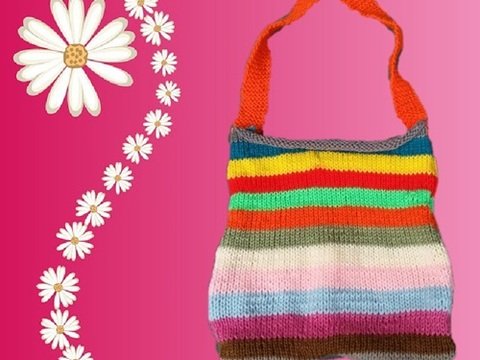 Strickanleitung Kindertasche, schön bunt und kann aus Resten hergestellt werden