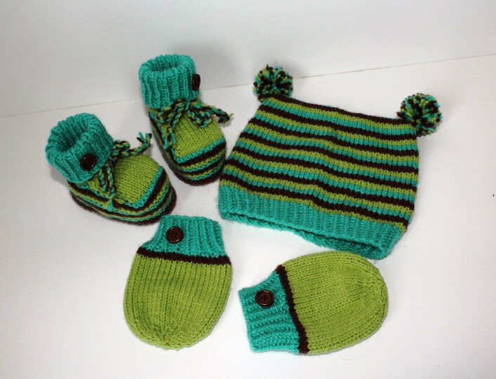 Strickanleitung Baby-Set "Leon", Mütze, Booties, Handschuhe, ca. 4 - 10 Monate