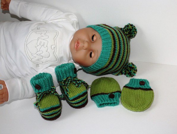 Strickanleitung Baby-Set "Leon", Mütze, Booties, Handschuhe, ca. 4 - 10 Monate