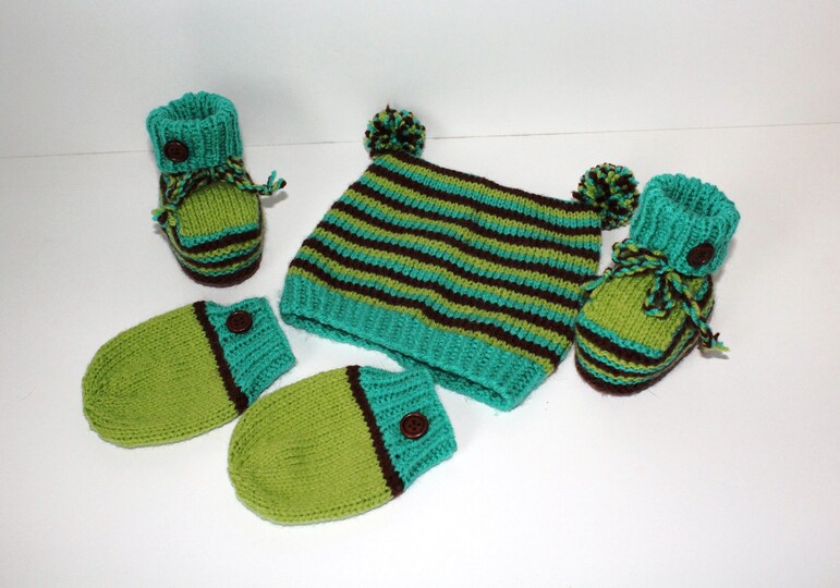 Strickanleitung Baby-Set "Leon", Mütze, Booties, Handschuhe, ca. 4 - 10 Monate