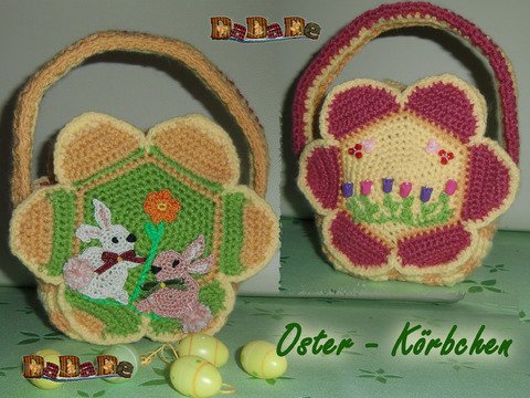 zuerst Osterkörbchen mit Hase, dann kleine Tasche, - gehäkelt von Dadade 