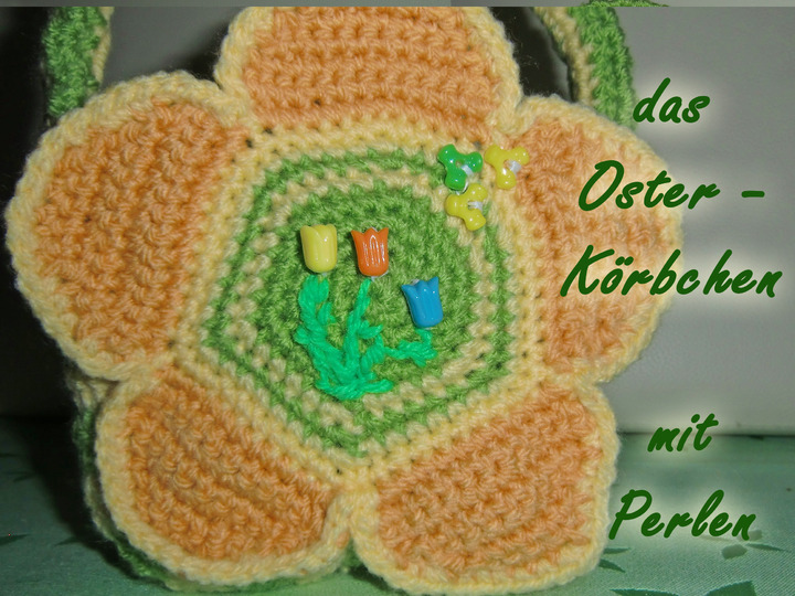 zuerst Osterkörbchen mit Schaf, dann kleine Tasche, - gehäkelt von Dadade 