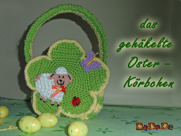 zuerst Osterkörbchen mit Schaf, dann kleine Tasche, - gehäkelt von Dadade 