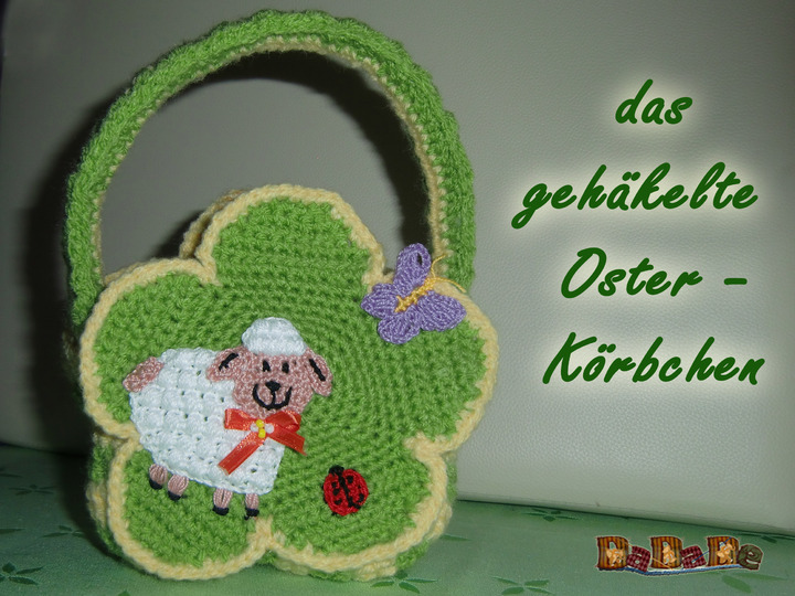 zuerst Osterkörbchen mit Schaf, dann kleine Tasche, - gehäkelt von Dadade 