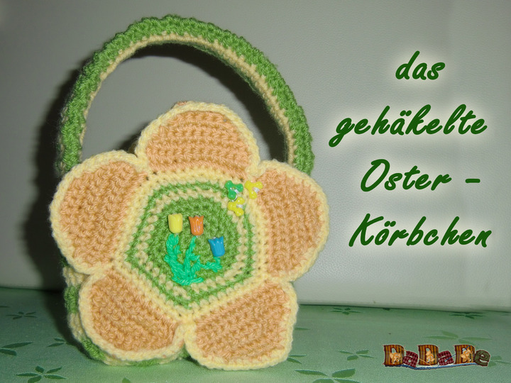 zuerst Osterkörbchen mit Schaf, dann kleine Tasche, - gehäkelt von Dadade 