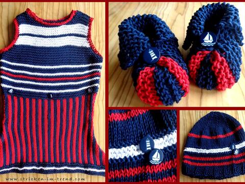 Strickanleitung für maritimes Kleid, Mütze und Babyschuhe | Hamburg - SET *3 in 1*