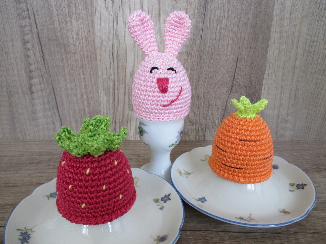 Häkelanleitung Eierwärmer - Erdbeere, Karotte, Hase - - Bild 2