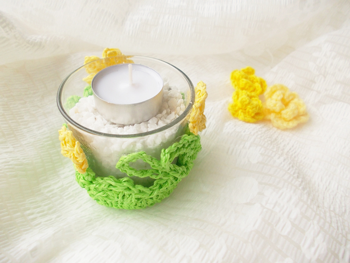 "Wärme und Freude verspricht ein kleines Osterlicht", Häkelanleitung, auch Geburtstagslicht, Partylicht, Geschenk usw. aus dünnem Bindgarn (dünne Paketschnur) oder Häkelbast 