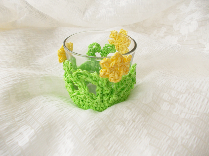 "Wärme und Freude verspricht ein kleines Osterlicht", Häkelanleitung, auch Geburtstagslicht, Partylicht, Geschenk usw. aus dünnem Bindgarn (dünne Paketschnur) oder Häkelbast 