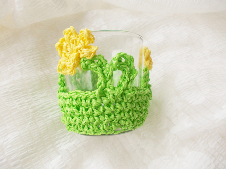 "Wärme und Freude verspricht ein kleines Osterlicht", Häkelanleitung, auch Geburtstagslicht, Partylicht, Geschenk usw. aus dünnem Bindgarn (dünne Paketschnur) oder Häkelbast 