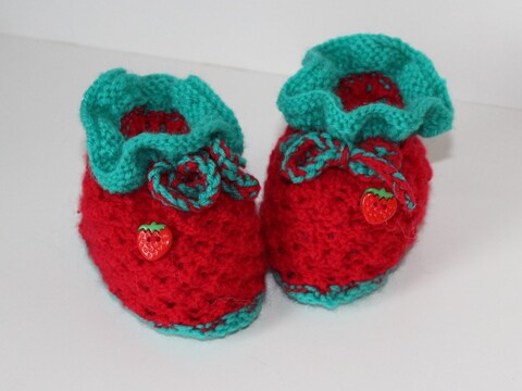 Strickanleitung Baby-Schuhe,Booties, Stiefelchen "Erdbeere", Sohlenlänge 10,5 cm