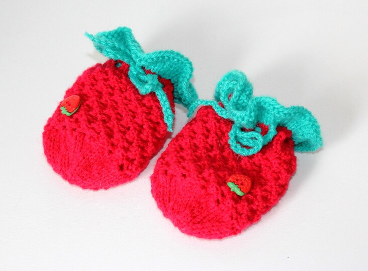 Strickanleitung Baby-Handschuhe "Erdbeere", ca. 4 - 10 Monate