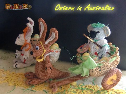 Känguru und Koala feiern Ostern in Australien - gehäkelt von Dadade 