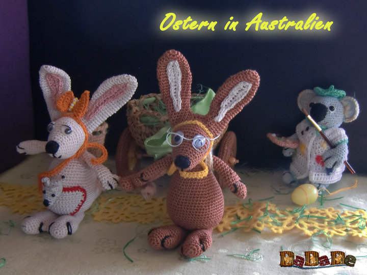 Känguru und Koala feiern Ostern in Australien - gehäkelt von Dadade 