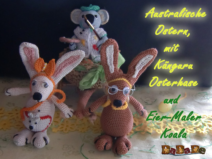 Känguru und Koala feiern Ostern in Australien - gehäkelt von Dadade 
