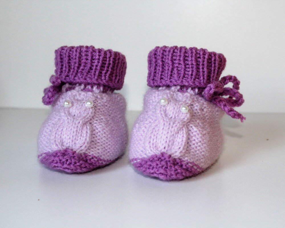 Strickanleitung Baby-Schuhe, Booties, Baby-Stiefelchen Eule, Sohlenlänge 10,5 cm