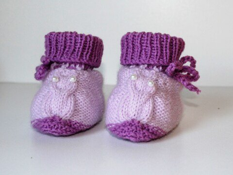 Strickanleitung Baby-Schuhe, Booties, Baby-Stiefelchen Eule, Sohlenlänge 10,5 cm