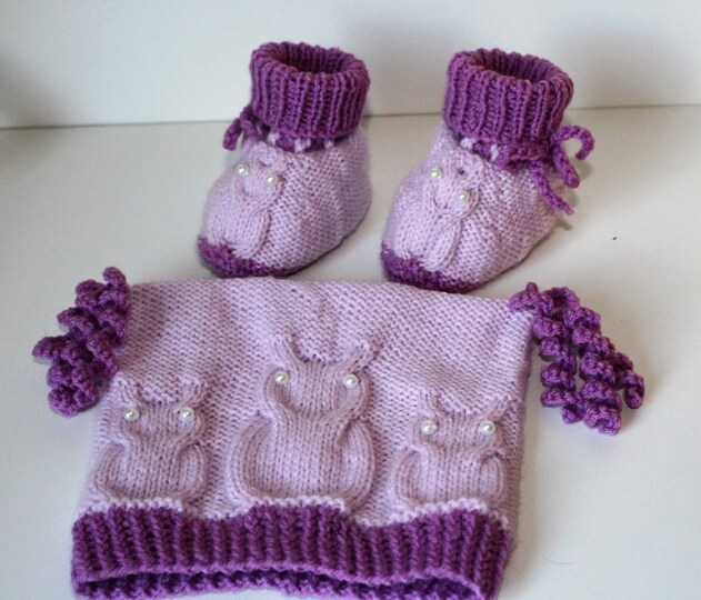 Strickanleitung Baby-Set Eulen, Mütze und Baby-Schuhe, ca. 5 - 12 Monate