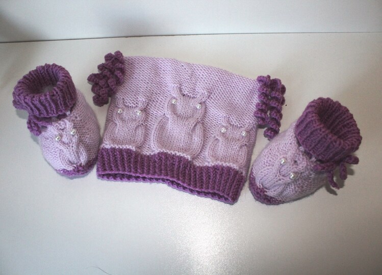 Strickanleitung Baby-Set Eulen, Mütze und Baby-Schuhe, ca. 5 - 12 Monate